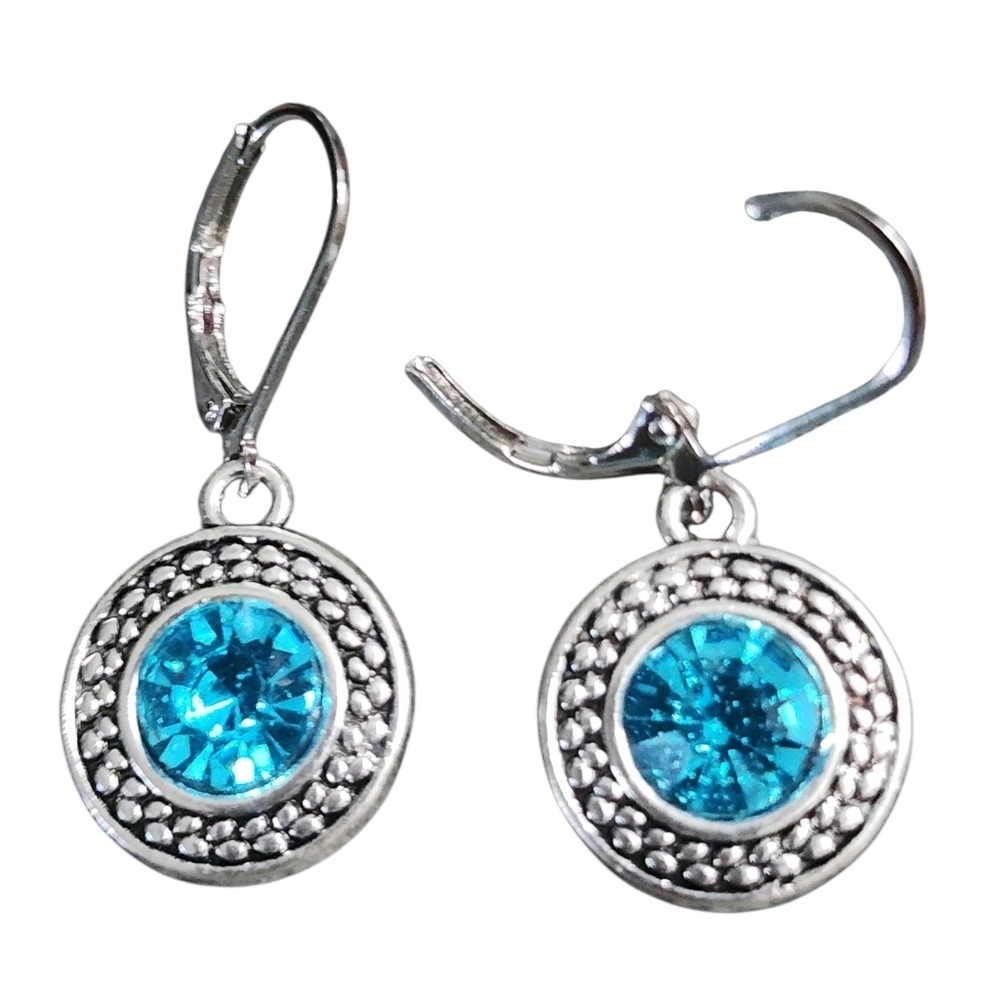 Silvertone Blue Crystal Earrings